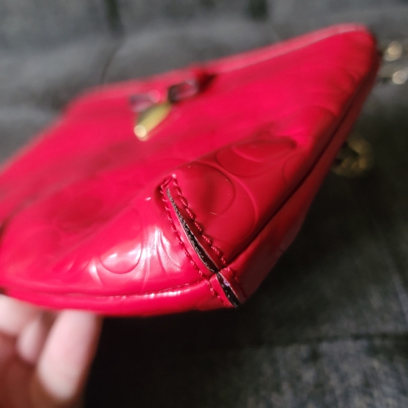 Coach Red Patent Leather Heart Charm Wristlet - Picture 5 of 14